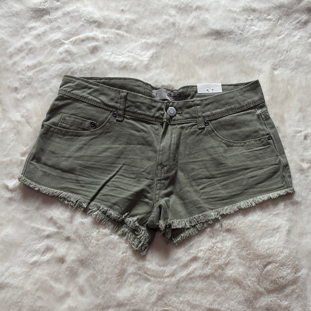 Denim&Co Olive Green Frayed Jean Shorts